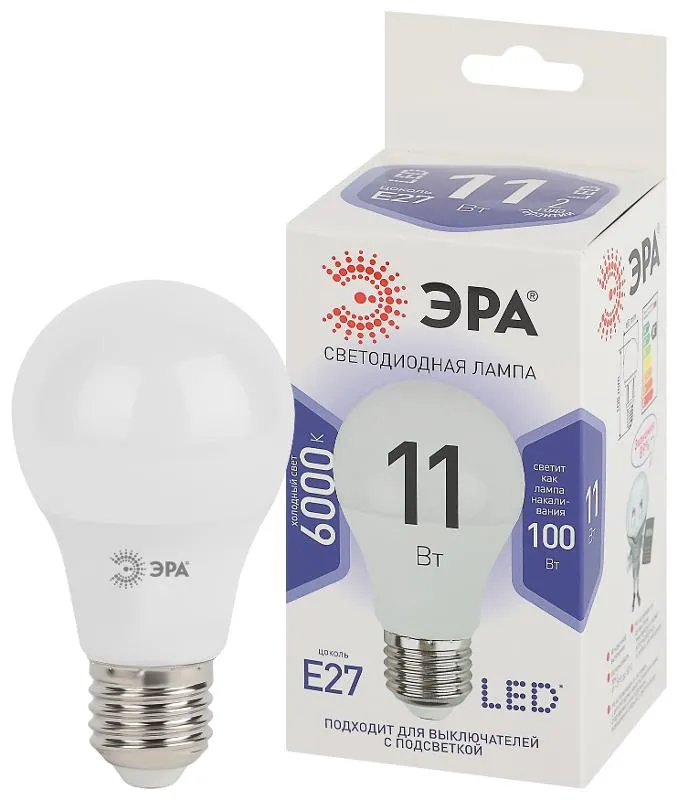 Лампа светодиодная LED 11Вт Е27 6000К smd A60-11W-860-E27 | Б0031394 | ЭРА — фото