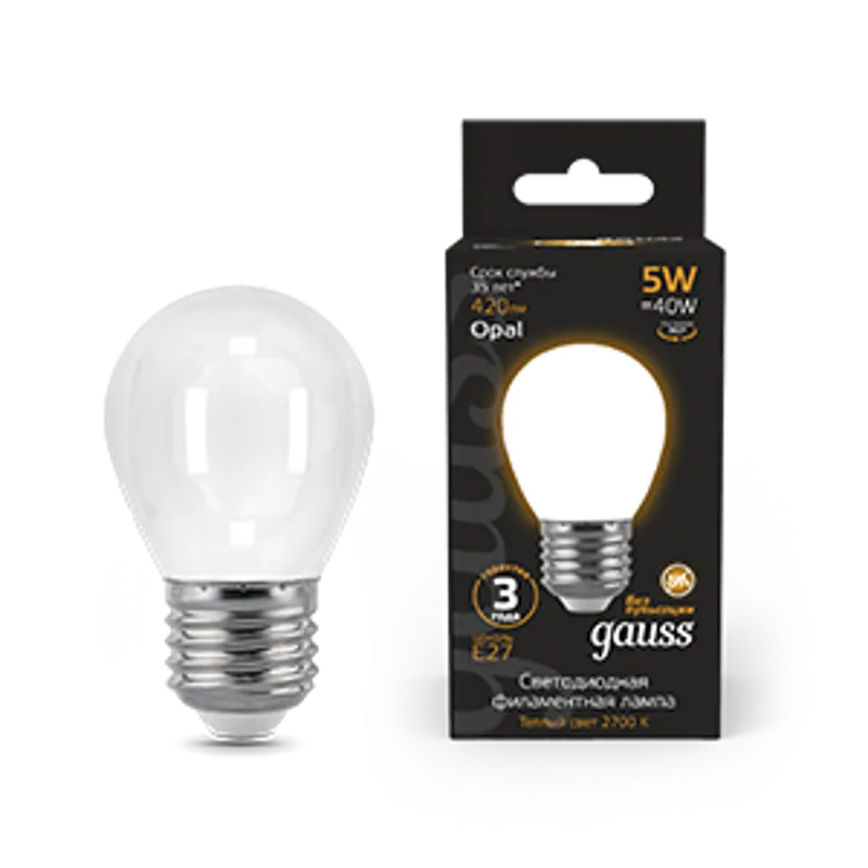 Лампа светодиодная Black LED Filament Шар OPAL E27 5W 420lm 2700K | 105202105 | Gauss — фото