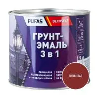 ПУФАС Грунт-эмаль 3 в 1 быстросохнущая красно-коричневая (глянц.) Decoself (1,9кг) — фото