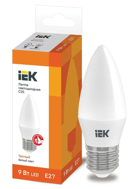 Лампа светодиодная LED 9Вт 230В 3000К E27 свеча | LLE-C35-9-230-30-E27 | IEK — фото