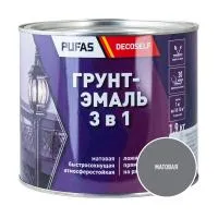 ПУФАС Грунт-эмаль 3 в 1 быстросохнущая серая (мат.) Decoself (1,9кг) — фото