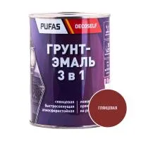 ПУФАС Грунт-эмаль 3 в 1 быстросохнущая красно-коричневая (глянц.) Decoself (0,9кг) — фото
