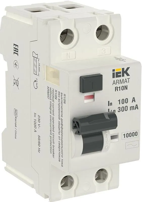 Выключатель дифференциальный (УЗО) R10N 2P 100А 300мА тип AC ARMAT | AR-R10N-2-100C300 | IEK — фото