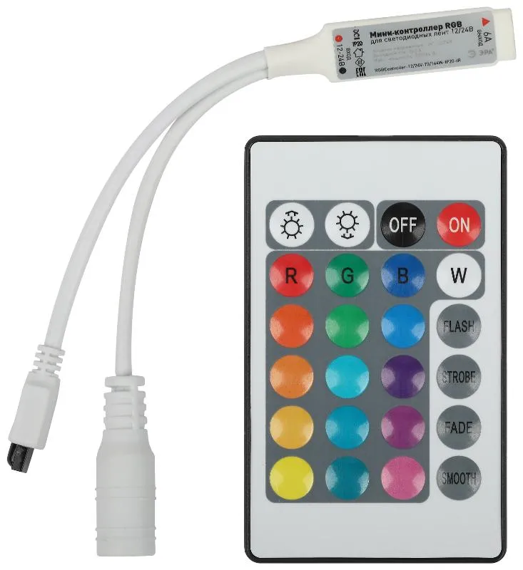 Контроллер мини для светодиодной ленты с ИК пультом RGBController-12/24V-72/144W-IP20-IR | Б0061110 | ЭРА — фото
