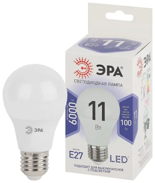Лампа светодиодная LED 11Вт Е27 6000К smd A60-11W-860-E27 | Б0031394 | ЭРА — фото