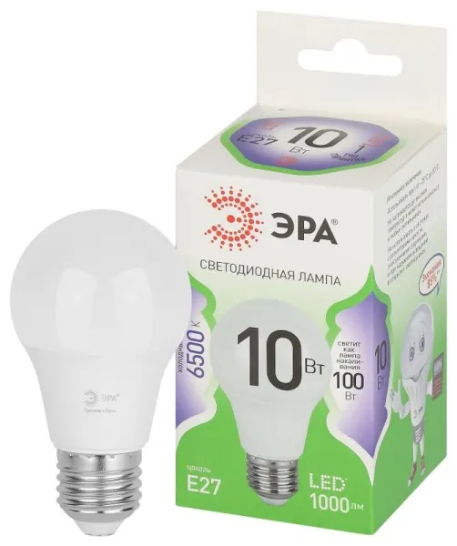 Лампа светодиодная  GREEN LINE LED A60-10W-865-E27 GL E27 10 Вт груша холодный свет | Б0067090 | ЭРА — фото