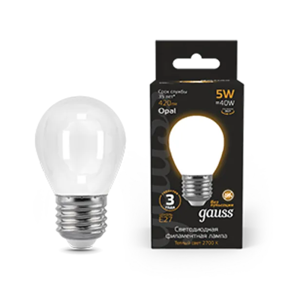 Лампа светодиодная Black LED Filament Шар OPAL E27 5W 420lm 2700K | 105202105 | Gauss — фото