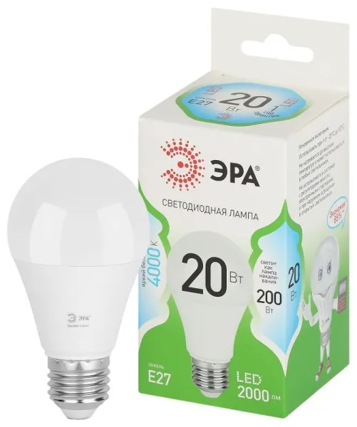 Лампа светодиодная  GREEN LINE LED A60-20W-840-E27 GL E27 20 Вт груша яркий белый свет | Б0067116 | ЭРА — фото