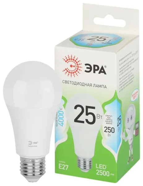 Лампа светодиодная  GREEN LINE LED A60-25W-840-E27 GL E27 25 Вт груша яркий белый свет | Б0067117 | ЭРА — фото
