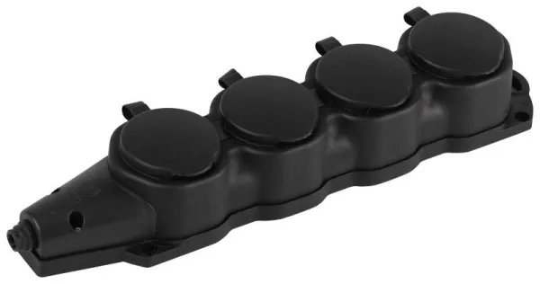 Колодка  KX-4e-B-IP44 каучуковая с заземлением 4 розетки 16A IP44 черная | Б0068394 | ЭРА — фото