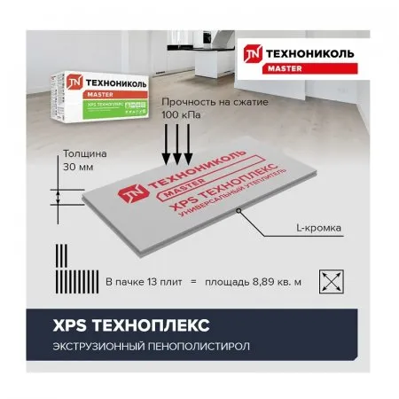 ТЕХНОНИКОЛЬ Техноплекс Экструдированный пенополистирол Г4 1180х580х30мм (0,6844м2=0,020532м3) (1шт) — фото