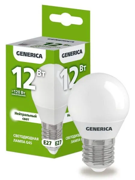 Лампа светодиодная G45 шар 12Вт 230В 4000К E27 | LL-G45-12-230-40-E27-G | GENERICA — фото