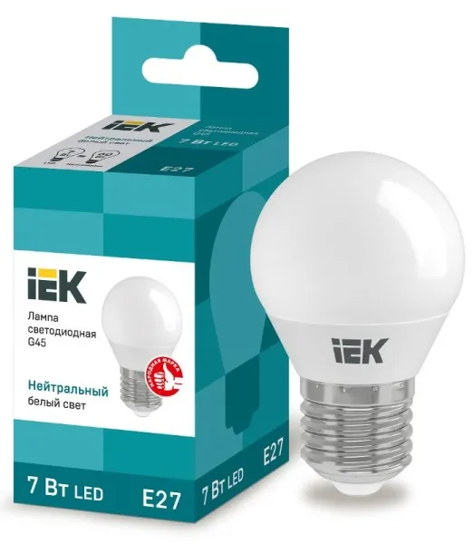 Лампа светодиодная LED 7Вт Е27 220В 4000К G45 шар | LLE-G45-7-230-40-E27 | IEK — фото