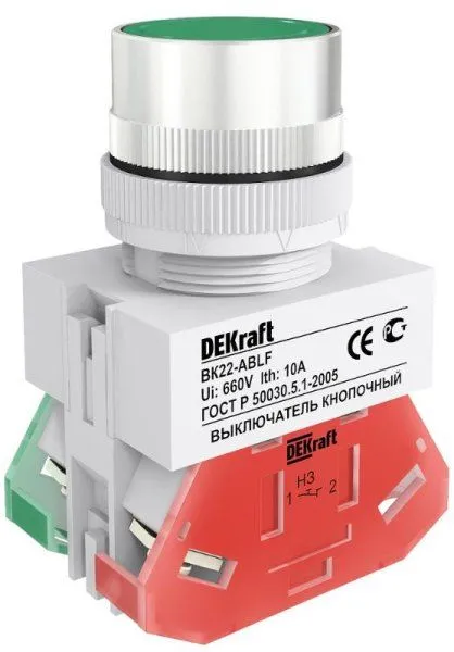 Выкл. кноп. ABLF 22 мм Цвет:ЗЕЛЕНЫЙ 220В ВK-22  | 25013DEK | DEKraft — фото