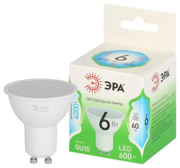 Лампа светодиодная  GREEN LINE LED MR16-6W-840-GU10 GL GU10 6 Вт софит яркий белый свет | Б0067077 | ЭРА — фото
