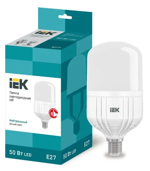Лампа светодиодная LED 50Вт Е27 230В 4000К HP | LLE-HP-50-230-40-E27 | IEK — фото
