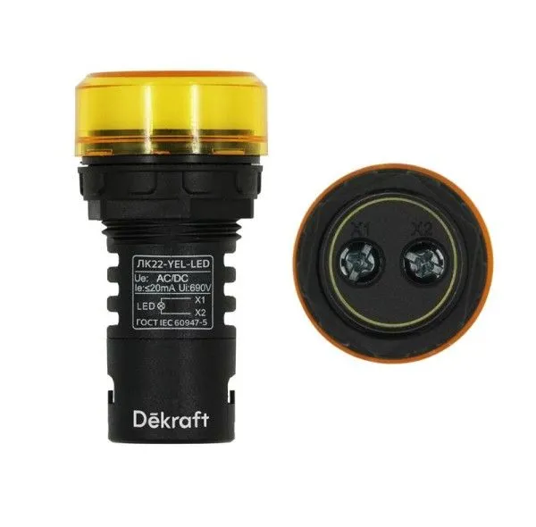 Лампа комм. ADDS 22 мм Цвет:ЖЕЛТЫЙ LED 220В ЛK-22  | 25004DEK | DEKraft — фото