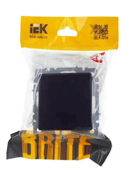 BRITE Розетка с заземлением со шторками с кр. 16А IP44 РСбш10-3-44-БрЧ черный | BR-R16-16-44-K02 | IEK — фото