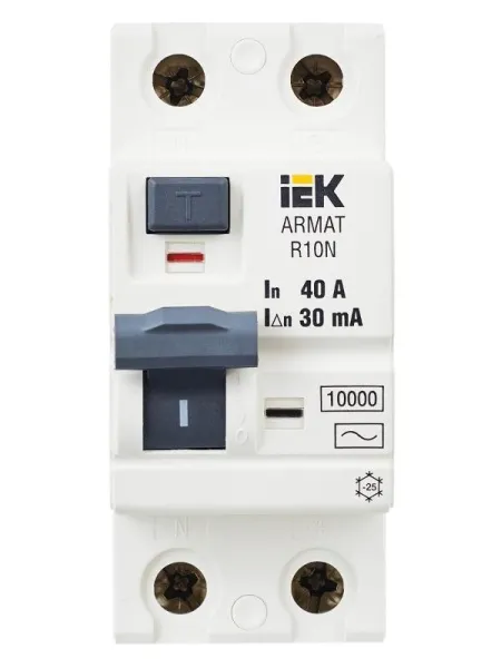 Выключатель дифференциальный (УЗО) R10N 2P 40А 30мА тип AC ARMAT | AR-R10N-2-040C030 | IEK — фото
