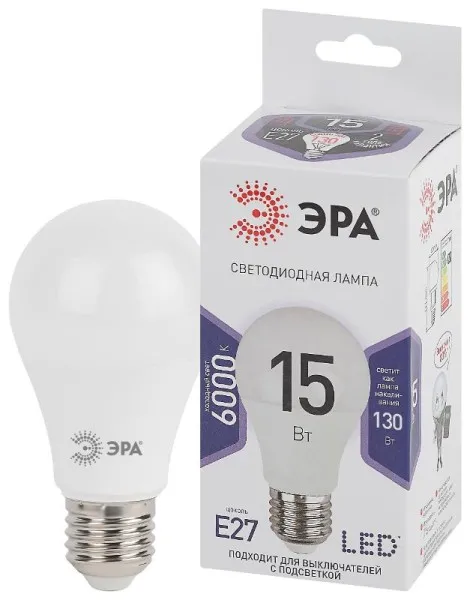 Лампа светодиодная LED 15Вт Е27 6000К smd A60-15W-860-E27 | Б0031396 | ЭРА — фото