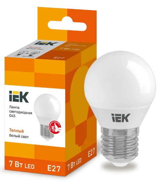 Лампа светодиодная LED 7Вт Е27 220В 3000К G45 шар | LLE-G45-7-230-30-E27 | IEK — фото