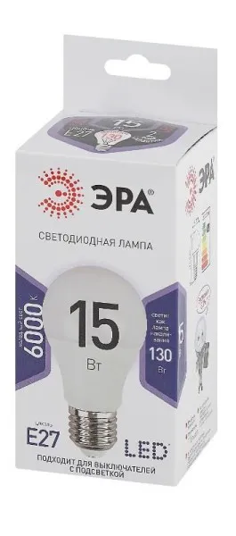 Лампа светодиодная LED 15Вт Е27 6000К smd A60-15W-860-E27 | Б0031396 | ЭРА — фото