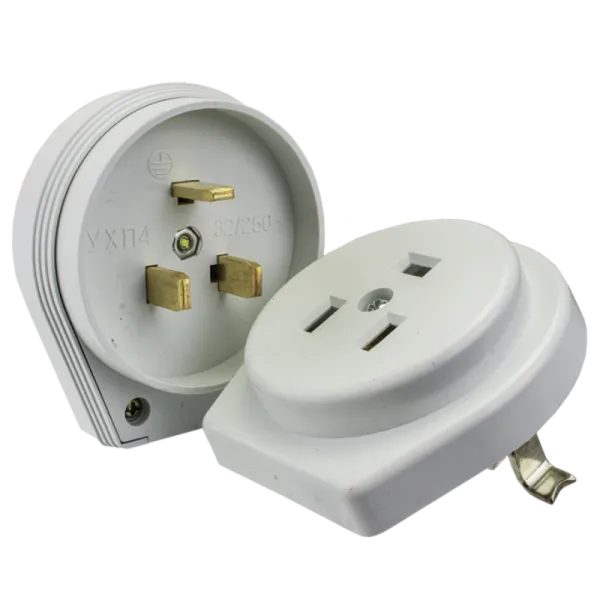 Разъем РШ-ВШ 32А 250В 2P+PE (СУ) пластиковый бел. EKF PROxima | AS-250-H-02 | EKF — фото