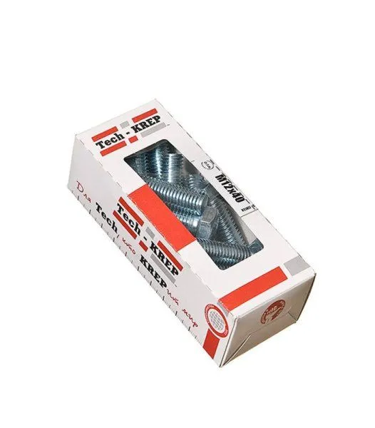 Болт DIN933 8.8 с шестигранной головкой оцинк. М12х40 (15 шт) - коробка с ок. Tech-K ( 0,684 кг) | 126526 | Tech-KREP — фото