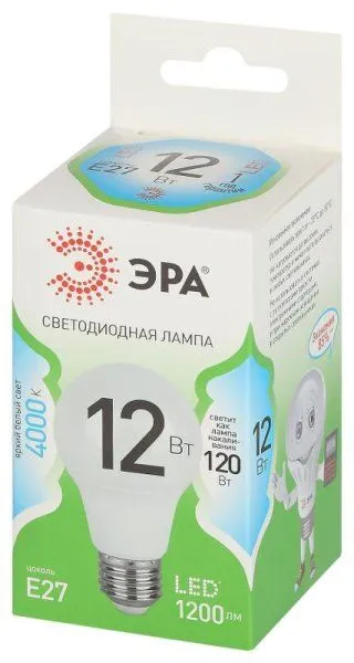 Лампа светодиодная  GREEN LINE LED A60-12W-840-E27 GL E27 12 Вт груша яркий белый свет | Б0067107 | ЭРА — фото