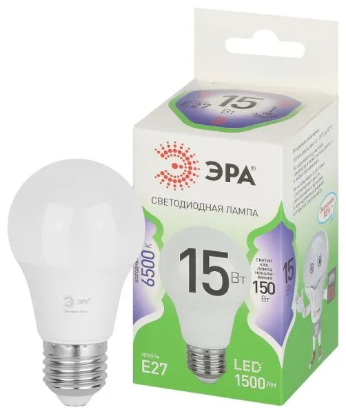 Лампа светодиодная  GREEN LINE LED A60-15W-865-E27 GL E27 15 Вт груша холодный свет | Б0067098 | ЭРА — фото
