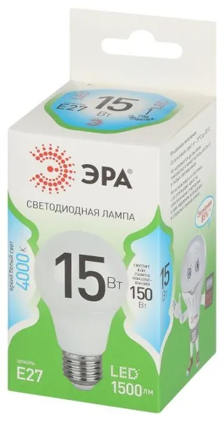 Лампа светодиодная  GREEN LINE LED A60-15W-840-E27 GL E27 15 Вт груша яркий белый свет | Б0067128 | ЭРА — фото
