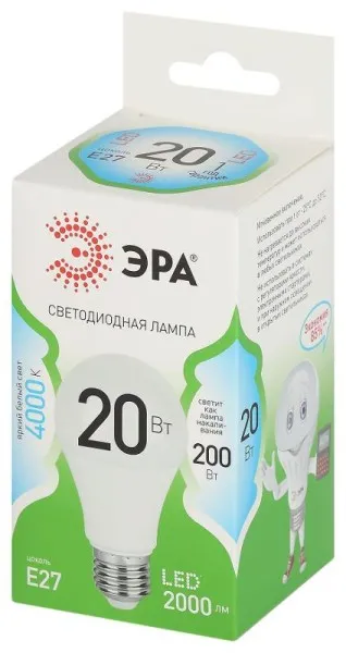 Лампа светодиодная  GREEN LINE LED A60-20W-840-E27 GL E27 20 Вт груша яркий белый свет | Б0067116 | ЭРА — фото