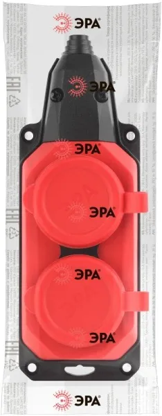 Колодка каучуковая с/з 2гн 16A IP44 красная K-2e-RED-IP44 ЭРА  | Б0044551 | ЭРА — фото