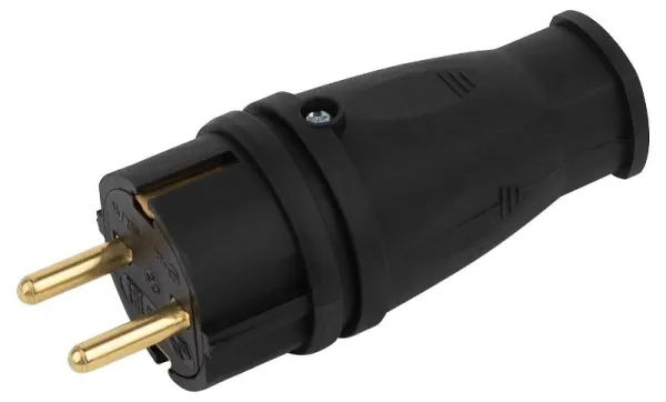 Вилка каучуковая c заземлением 16А IP44 прямая черная VX10-B-IP44 | Б0055414 | ЭРА снято с производства, аналог:Б0069321 — фото