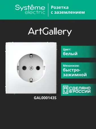 ArtGallery Белый Розетка с заземлением, 16А, механизм, быстрозажим. клем. | GAL000143S | SE — фото