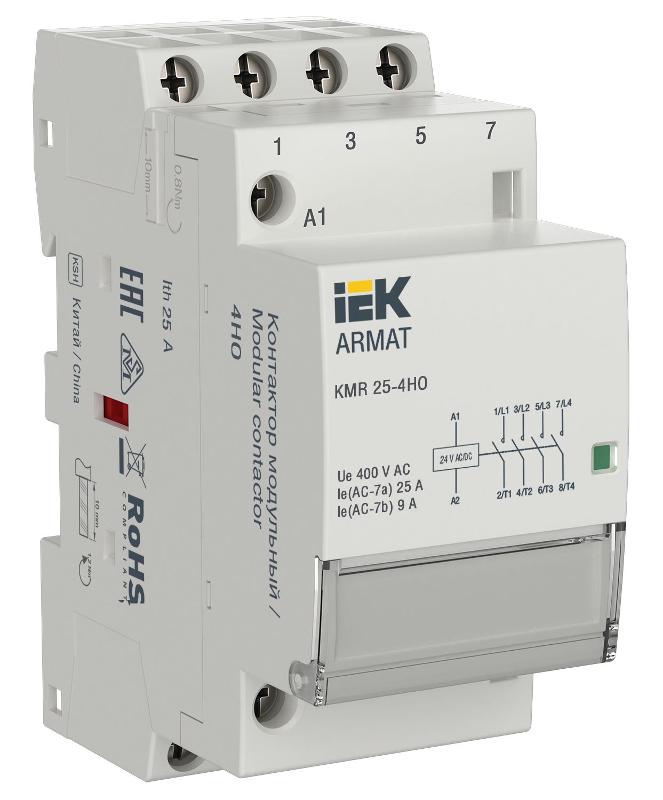 ARMAT Контактор модульный KMR 25А 24В AC/DC 4НО | AR-KMR20-025-40-024 | IEK — фото
