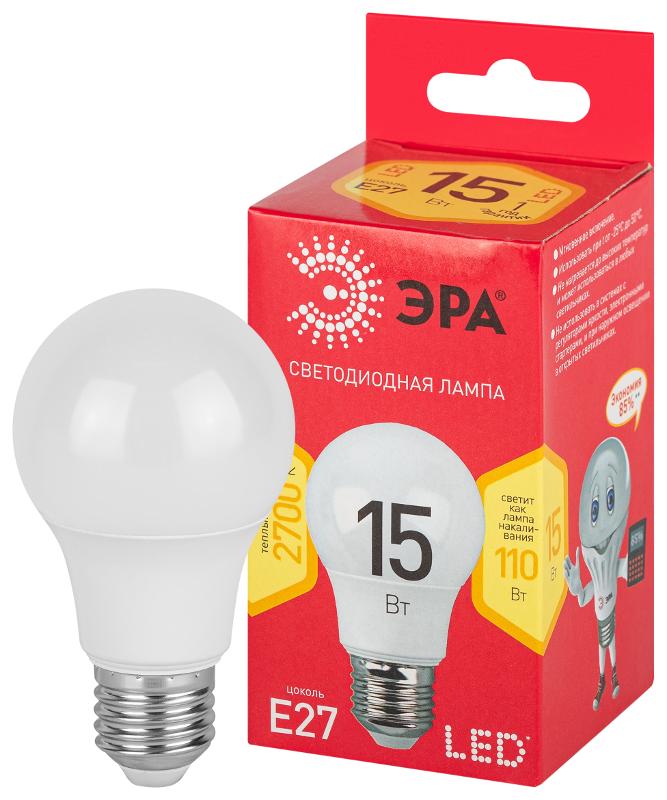 Лампа светодиодная ЭКО LED A60-15W-827-E27 R (диод, груша, 15Вт, тепл, E27) | Б0046355 | ЭРА — фото