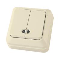 ЛАДОГА Выключатель о/у, 2 клавиши, с/инд, 10А, 230В, IP20, сл.кость. SQ1801-0008 — фото