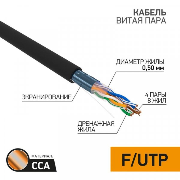 Кабель FTP  4PR  24AWG  CAT5e  OUTDOOR,  305м  CCA | 01-0146-3 | PROconnect — фото