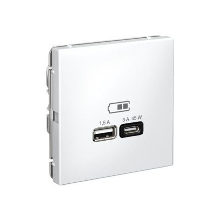 ArtGallery Белый Розетка USB A + тип-C 45Вт высокоскор.заряд. QC, PD, механизм | GAL000129 | SE — фото