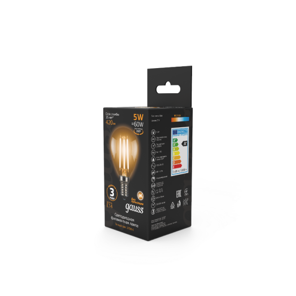 Лампа светодиодная LED 5Вт E14 220В 2700К шар | 105801105 | Gauss — фото