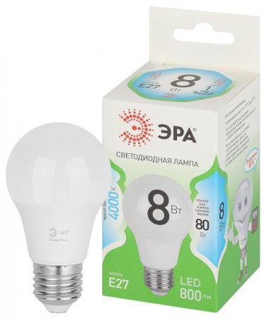 Лампа светодиодная  GREEN LINE LED A60-8W-840-E27 GL E27 8 Вт груша яркий белый свет | Б0067139 | ЭРА — фото