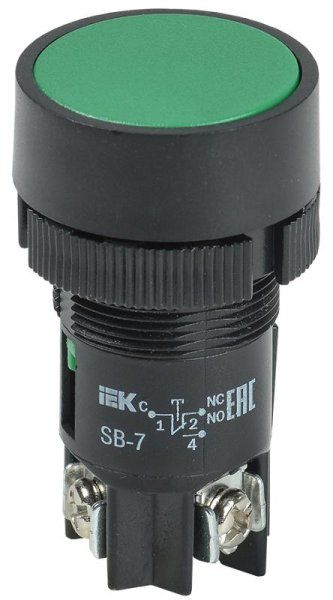 Кнопка SВ-7 "Пуск" зеленая 1з+1р d22мм/240В | BBT40-SB7-K06 | IEK — фото