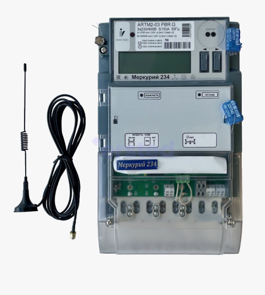 Счетчик Меркурий 234 ARTMX2-03 PBR.G 5-10А/400В (мнтар.) ЖКИ (монт. пл.)