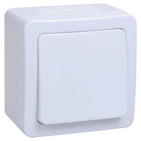 ГЕРМЕС PLUS белый Выключатель 1-клавишный проходной О/У IP54 ВСп20-1-0-ГПБ | EVMP12-K01-10-54-EC | IEK — фото