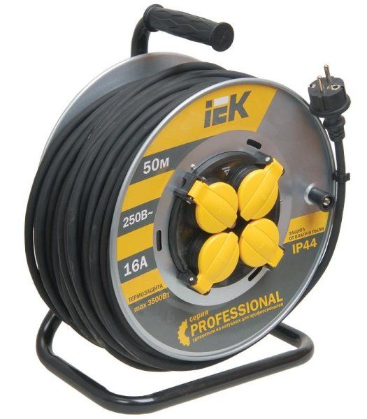 Катушка УК50 на мет с т/з 4 места 2Р+PЕ/50м КГ 3х2,5мм2 IP44 "Professional" | WKP17-16-04-50-44 | IEK — фото