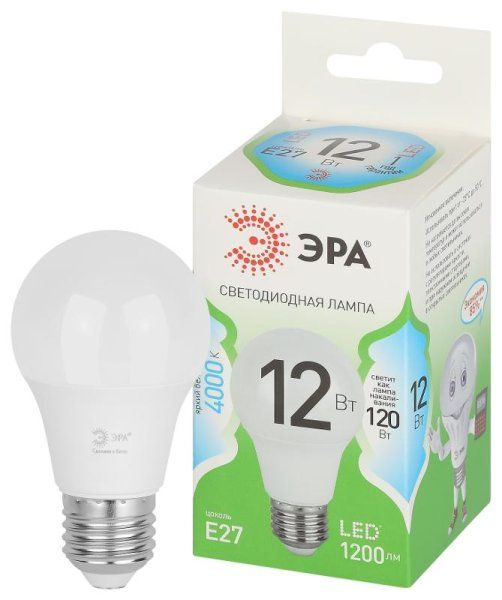 Лампа светодиодная  GREEN LINE LED A60-12W-840-E27 GL E27 12 Вт груша яркий белый свет | Б0067107 | ЭРА — фото