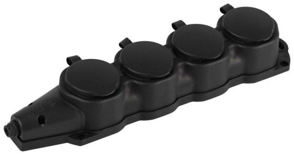 Колодка  KX-4e-B-IP44 каучуковая с заземлением 4 розетки 16A IP44 черная | Б0068394 | ЭРА — фото