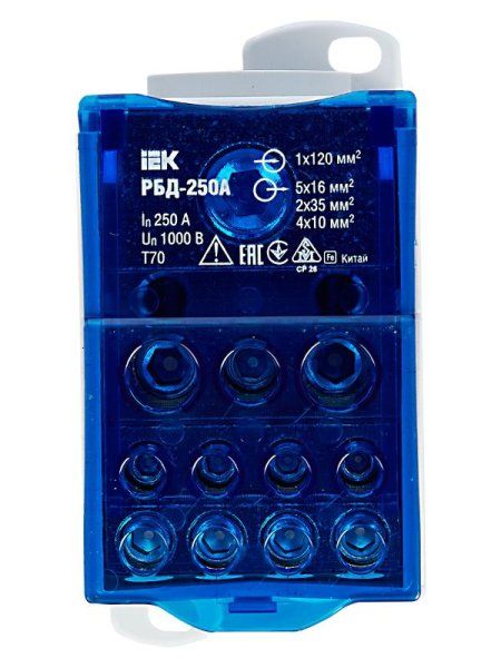 Блок распределительный на DIN-рейку РБД-250А | RBD-250 | IEK — фото