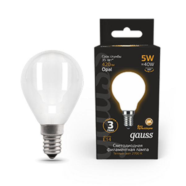 Лампа светодиодная Black LED Filament Шар OPAL E14 5W 420lm 2700K | 105201105 | Gauss